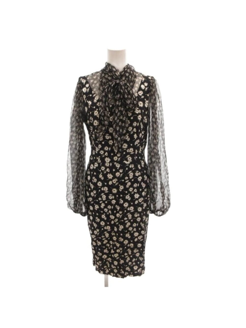 Dolce & Gabbana Shirt Dress Bow Tie Sheer Contrast Floral Pattern Silk Blend